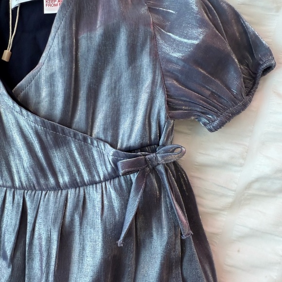 NWOT Zara Silver Tiered Puff Sleeve V-Neck Dress 12-18m - Picture 3 of 4